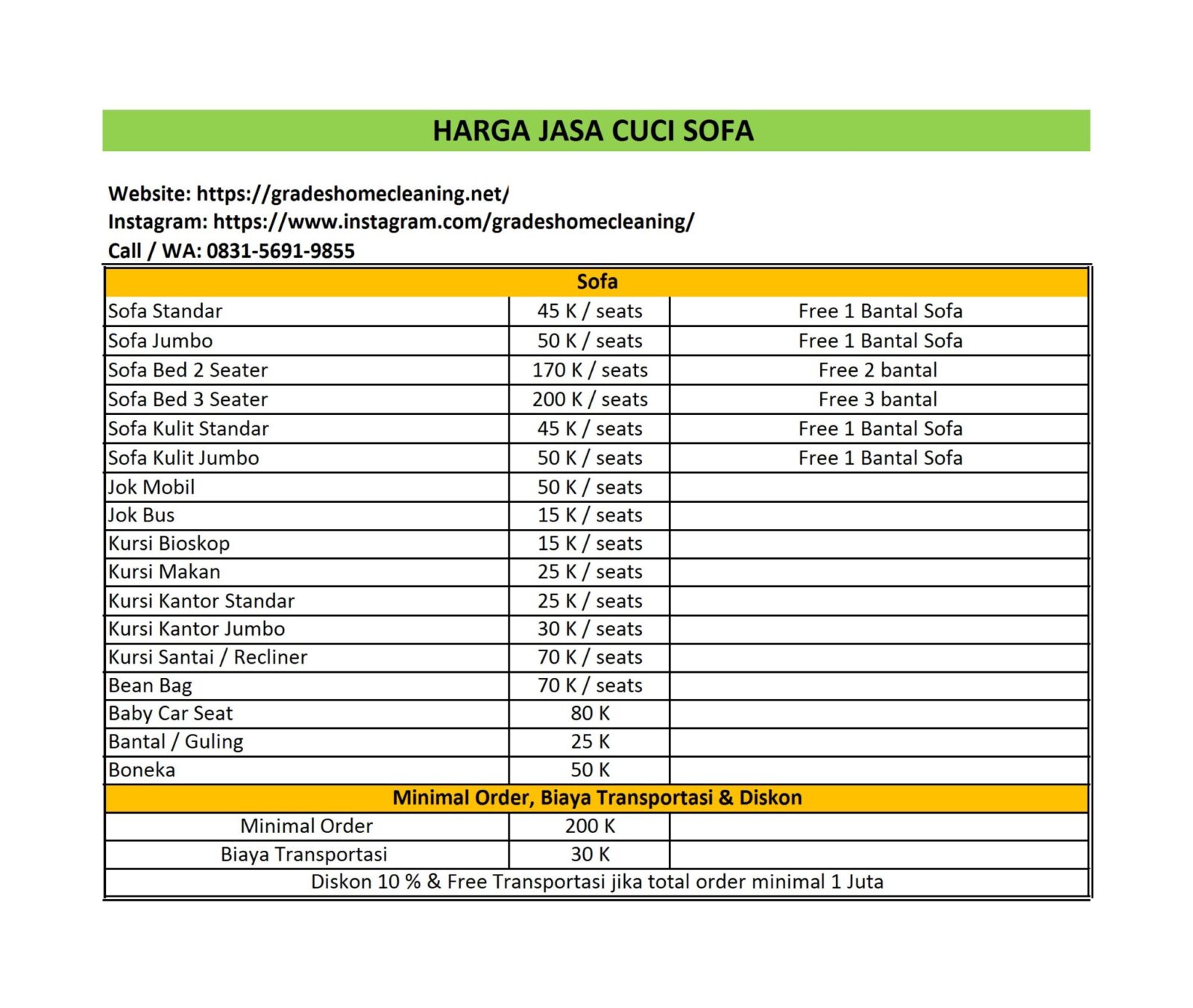 Harga Cuci Sofa di Bekasi 