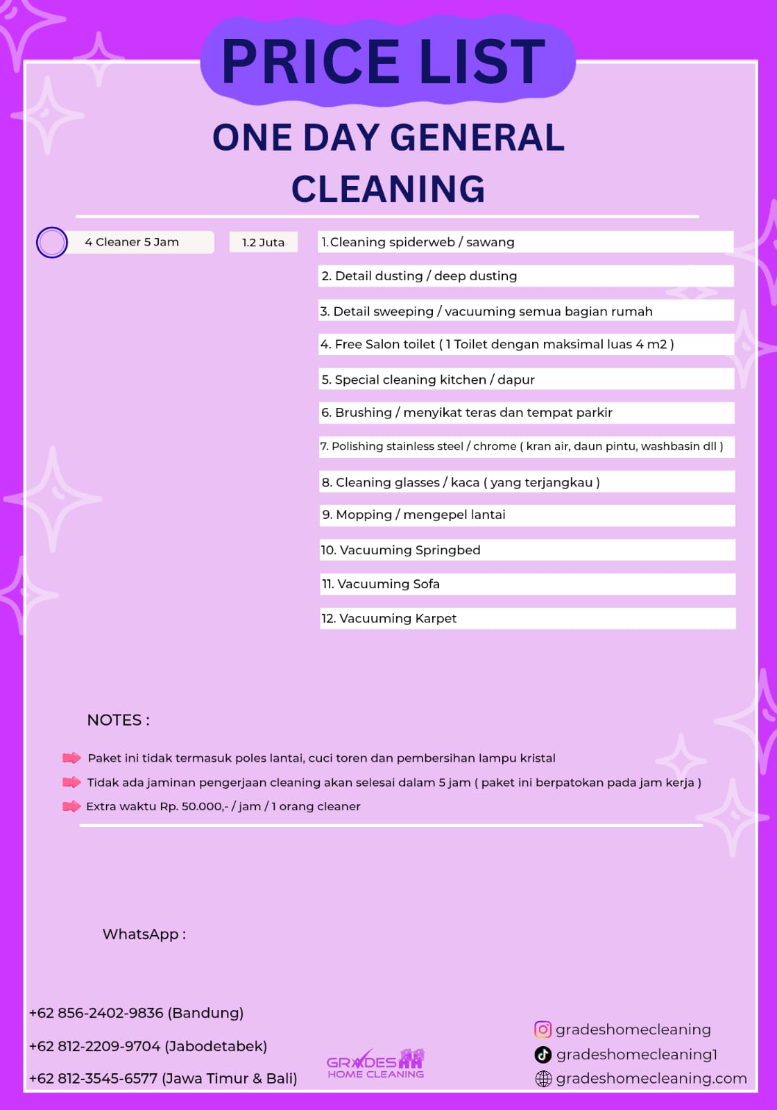 biaya jasa bersih rumah paket one day general cleaning