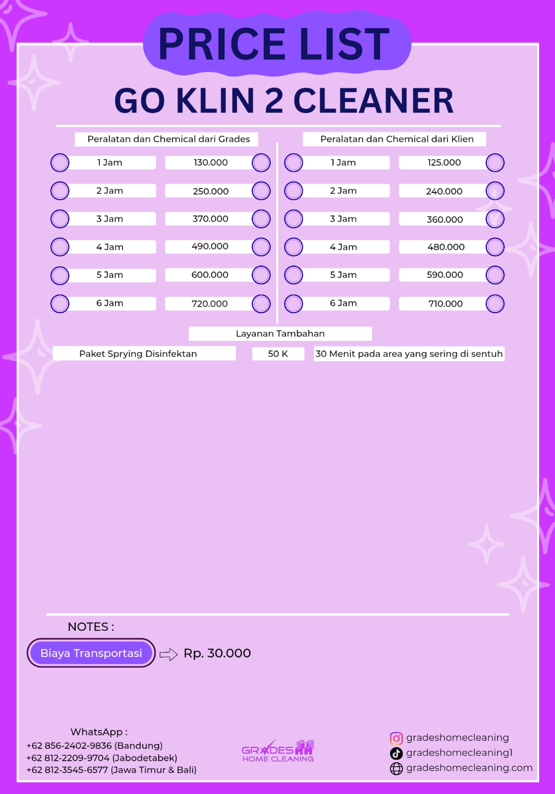 biaya paket goklin 2 cleaner